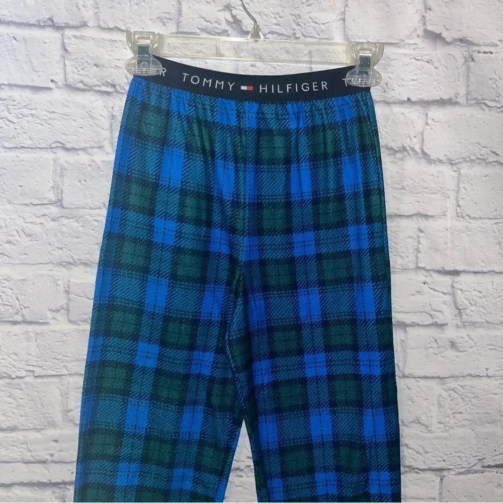 Boys youth soft Tommy Hilfiger Blue Green checkered pajama pants size  8-10